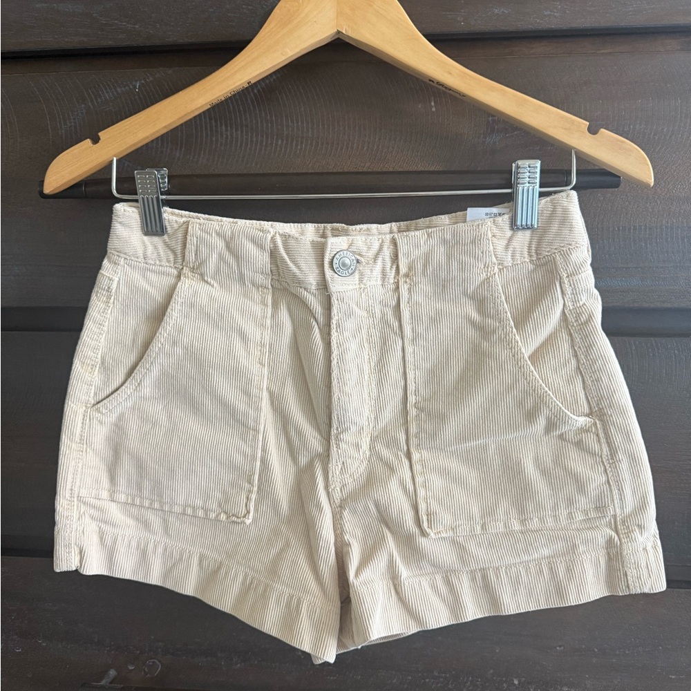 American Eagle Outfitters High Waist Corduroy Shorts - Cream
